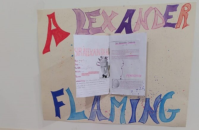 Foto del cartellone fatto dagli studenti in inglese su Alexander Fleming