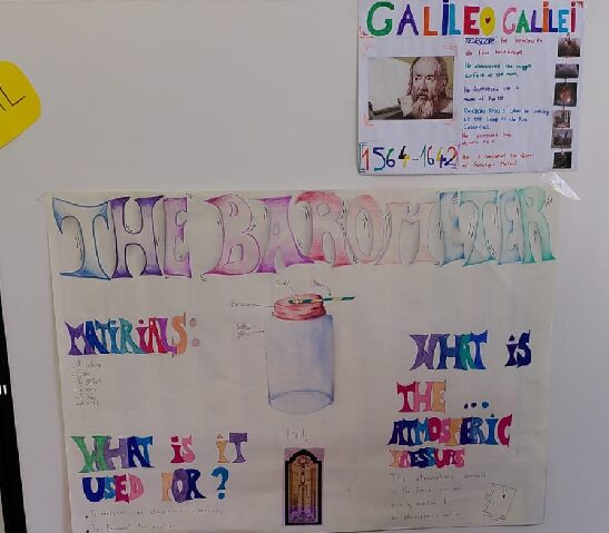 Foto dei cartelloni fatti dagli studenti in inglese su Galileo Galilei