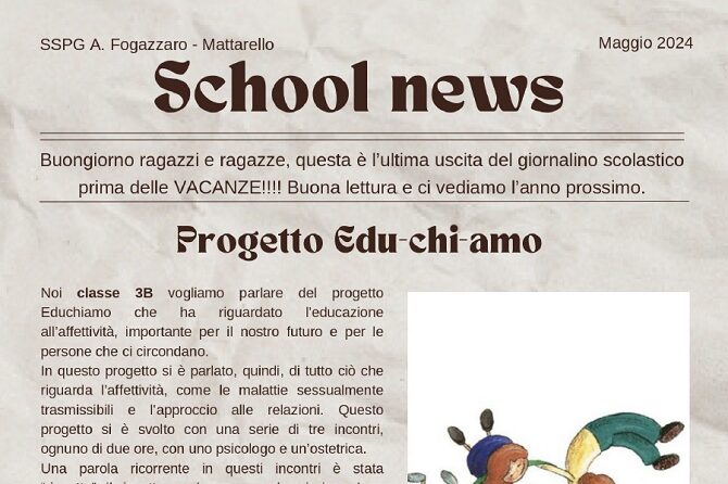Immagine del frontespizio dello Schoolnews di maggio